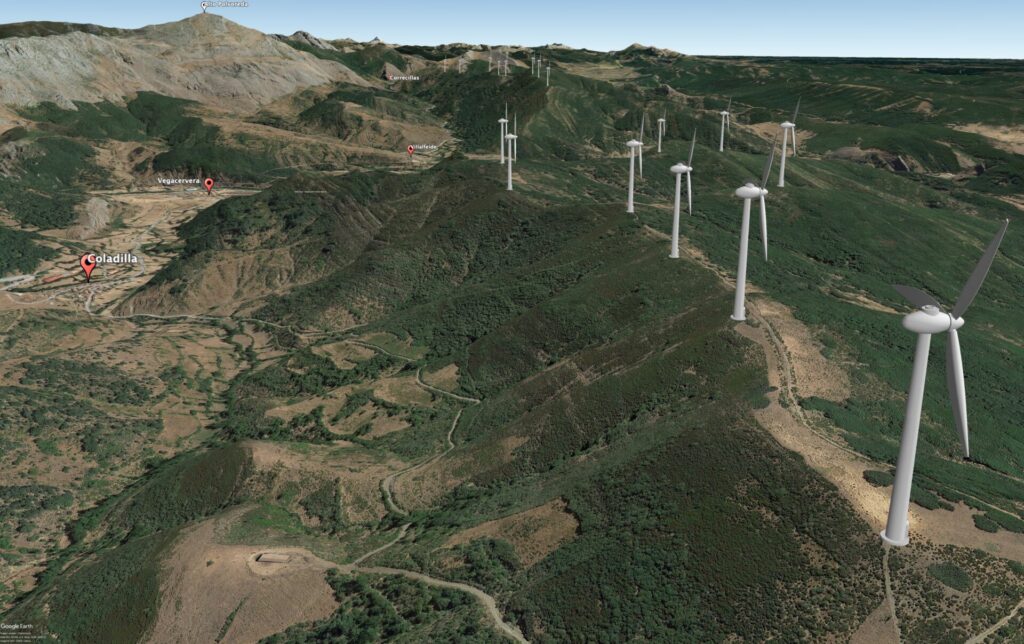 Vista aérea de parte del parque eólico Abano